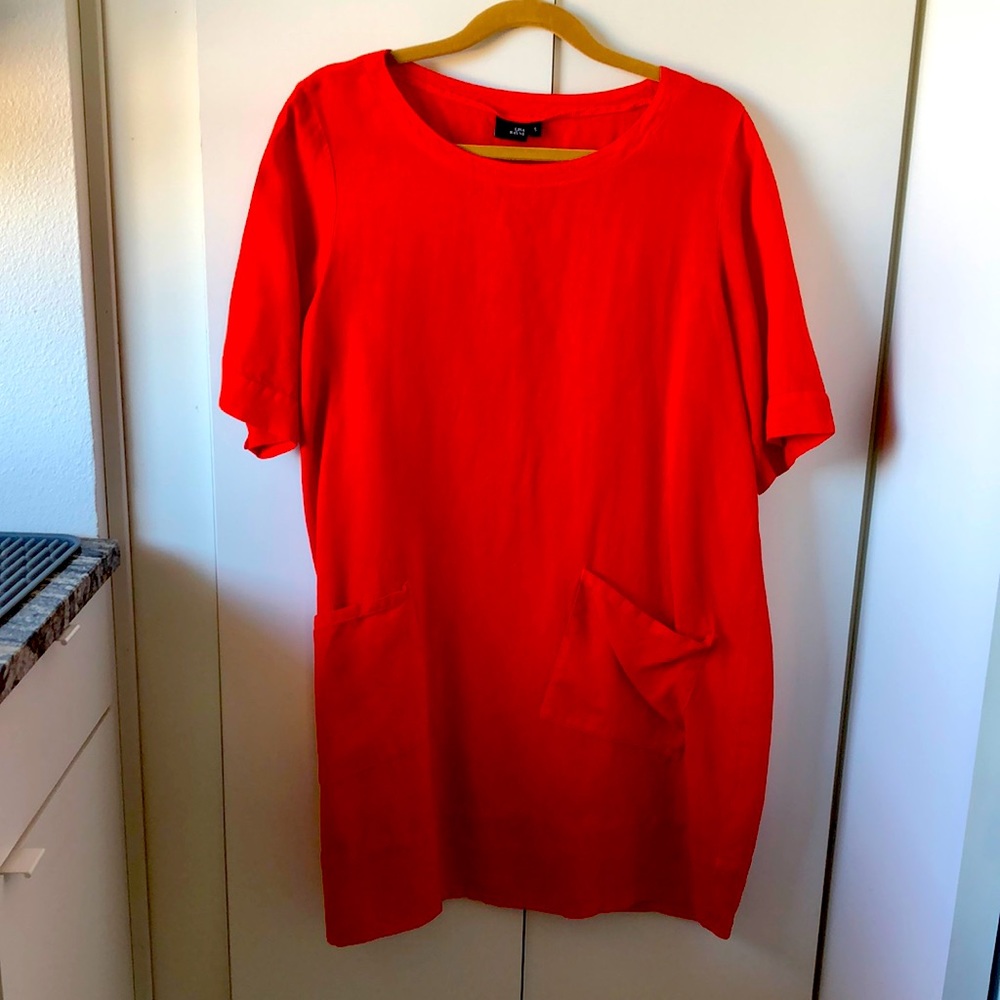 Lisa Bayne Red Linen Shift Dress Small